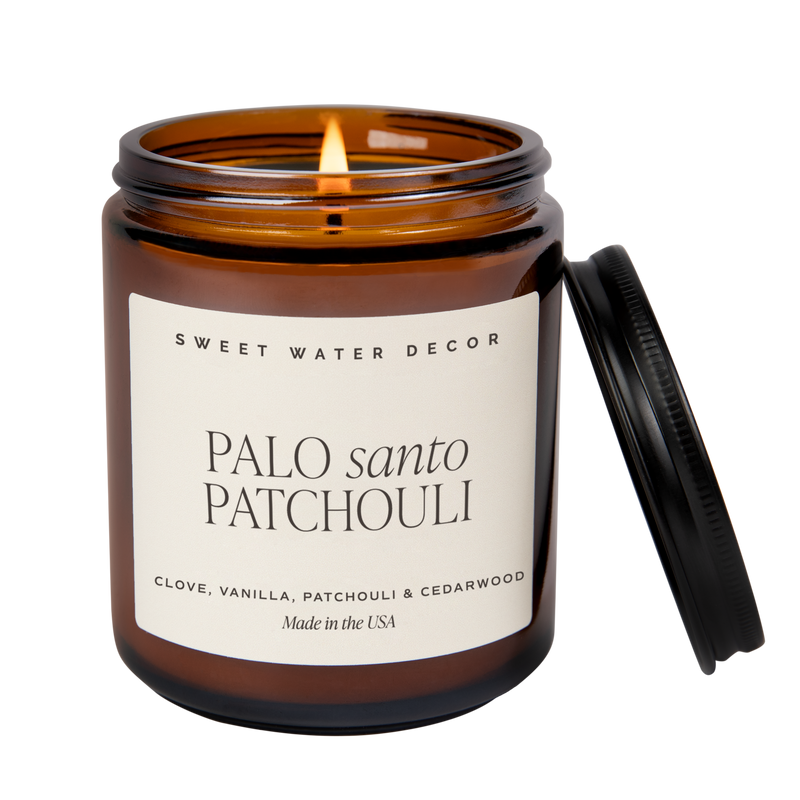 Palo Santo Patchouli Soy Candle - Amber Jar - 9 oz