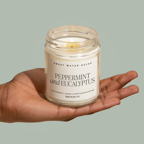 Peppermint and Eucalyptus Soy Candle - Clear Jar - 9 oz