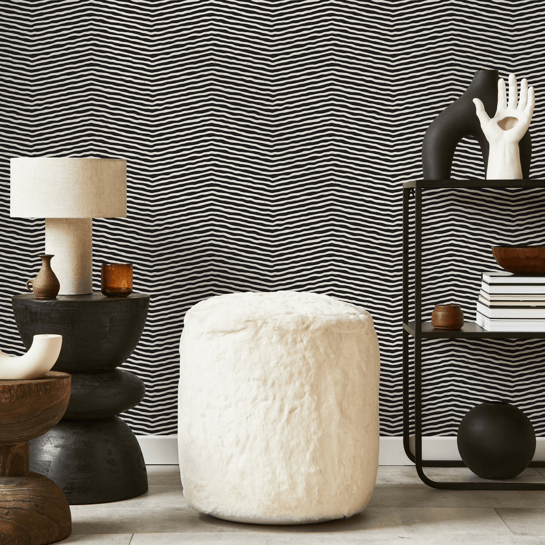 Abstract Wallpaper with a Hand-Drawn Chevron Motif in Black and White - C317