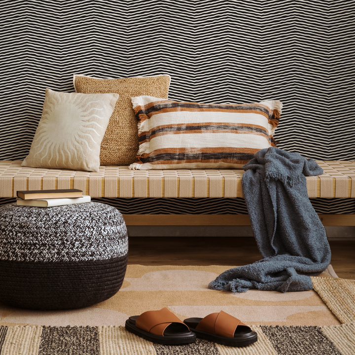 Abstract Wallpaper with a Hand-Drawn Chevron Motif in Black and White - C317