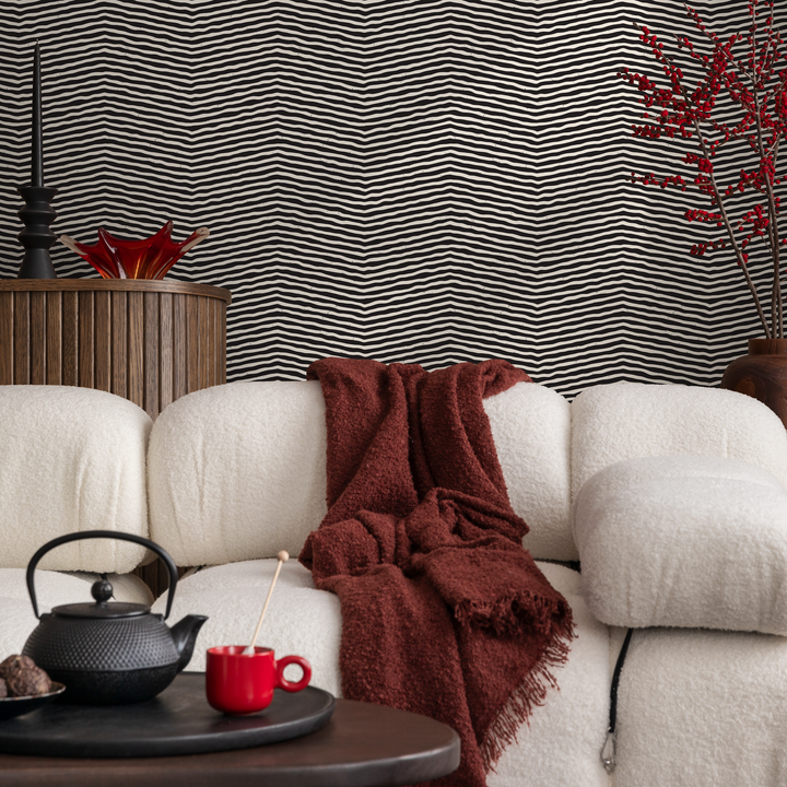 Abstract Wallpaper with a Hand-Drawn Chevron Motif in Black and White - C317