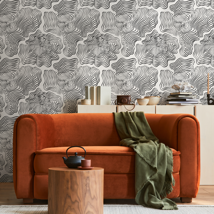 Abstract Wallpaper with Wavy Concentric Lines in Black and White - C628
