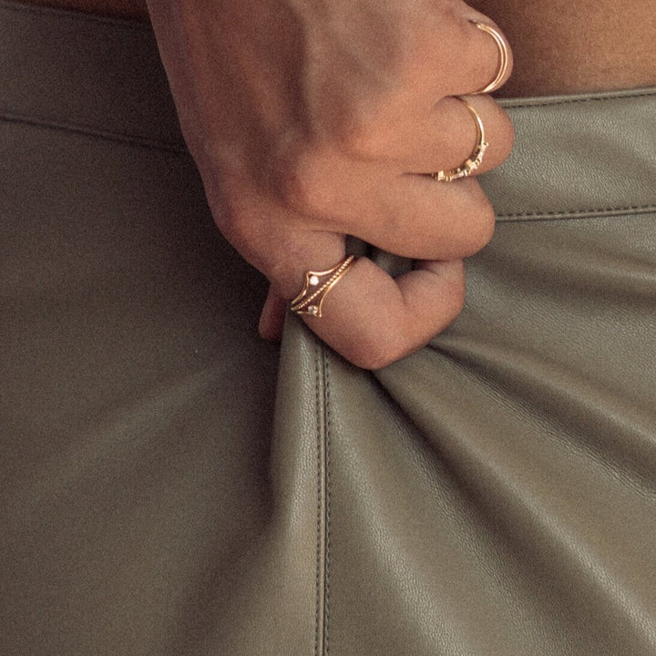 Chevron CZ Gold Curved Ring