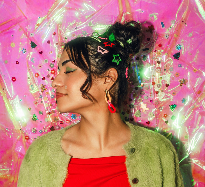 Color Block Acrylic Chain Huggie Hoop Charms