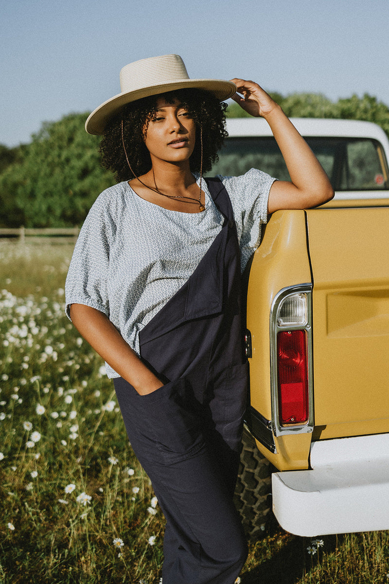 Nora Navy Linen/Cotton Overalls