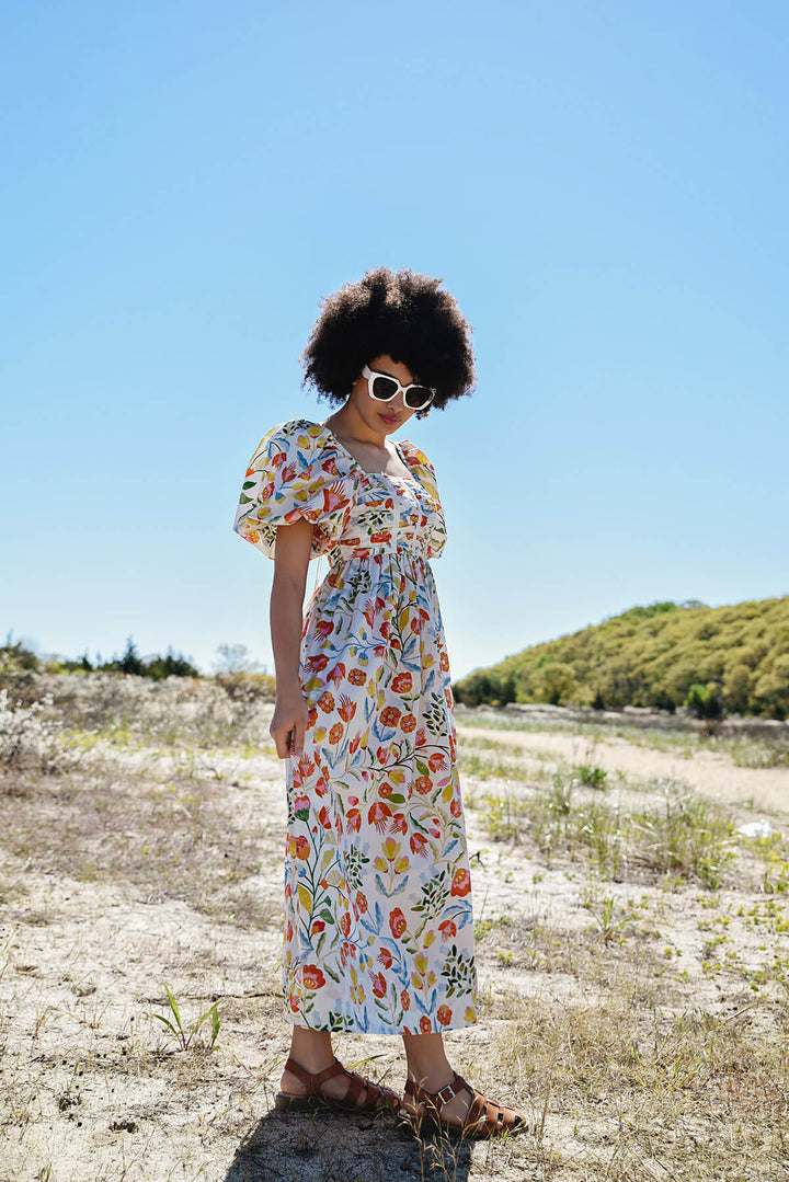 Flower Land Square Neck Cotton Midi Dress