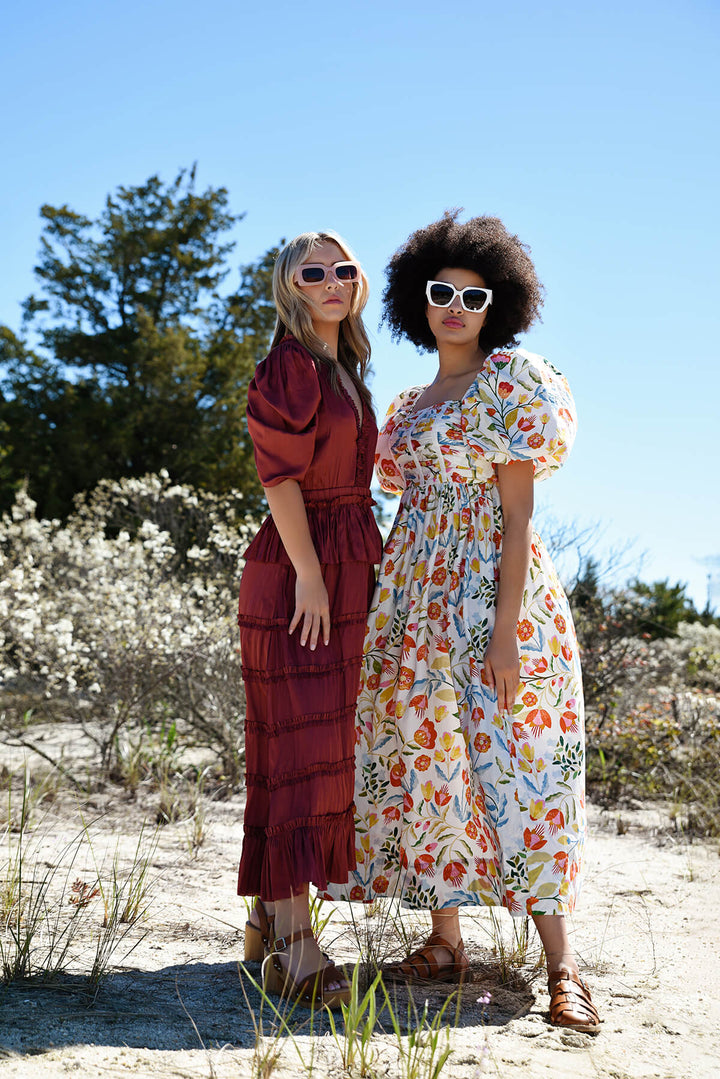 Flower Land Square Neck Cotton Midi Dress
