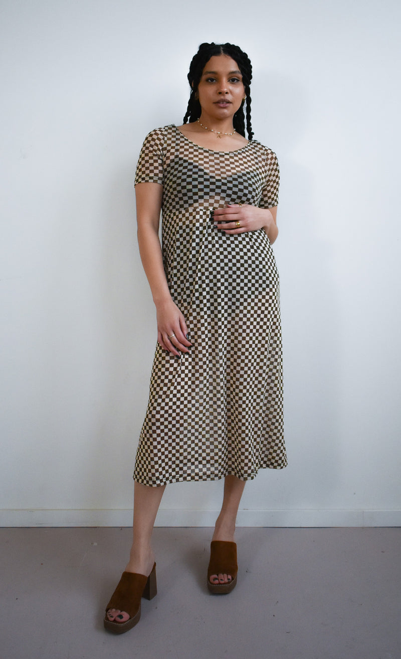 Megumi Dress in Brown Checker