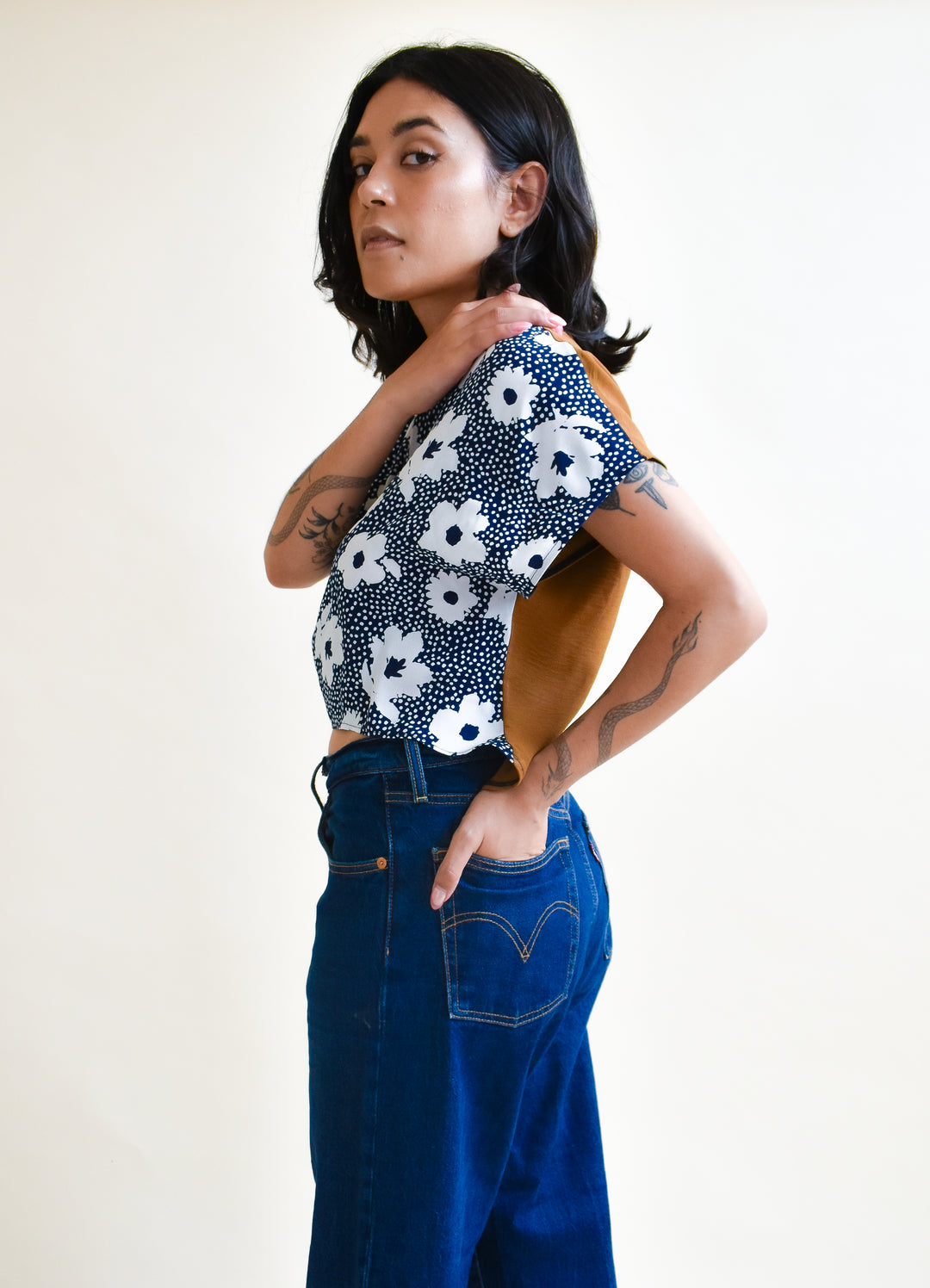 OOAK Fox Crop in Dotted Floral