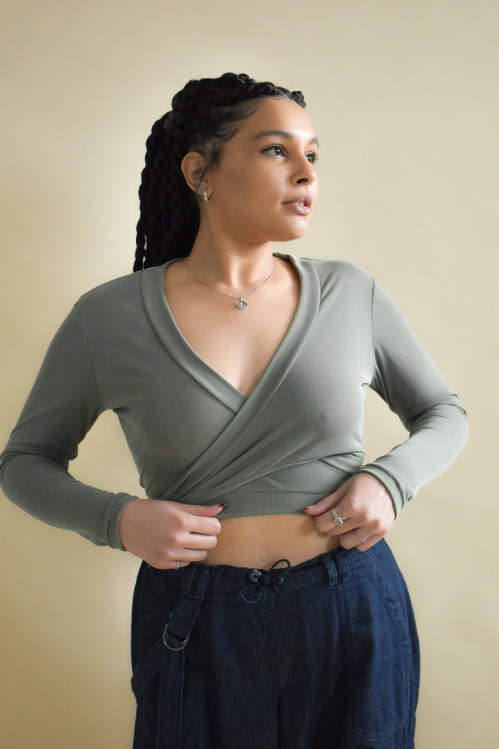Rowan Wrap Knit Top in Pistachio