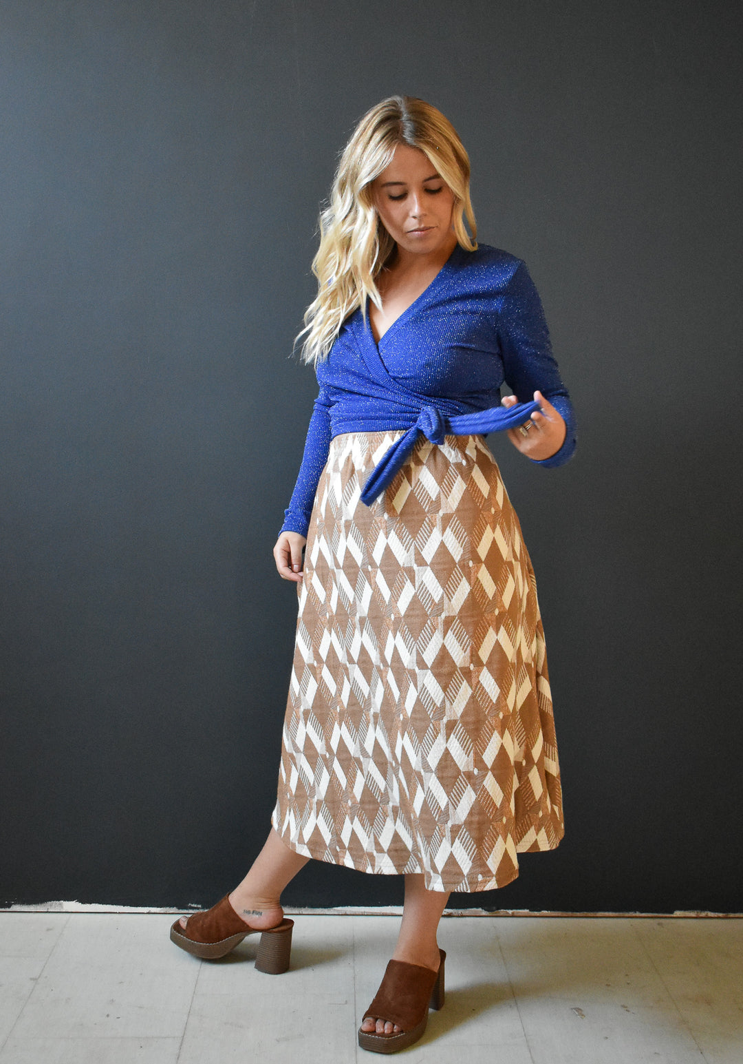 Eva Midi Skirt in Geo Sweater Knit