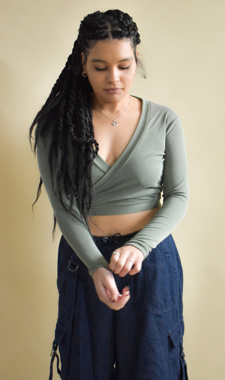 Rowan Wrap Knit Top in Pistachio