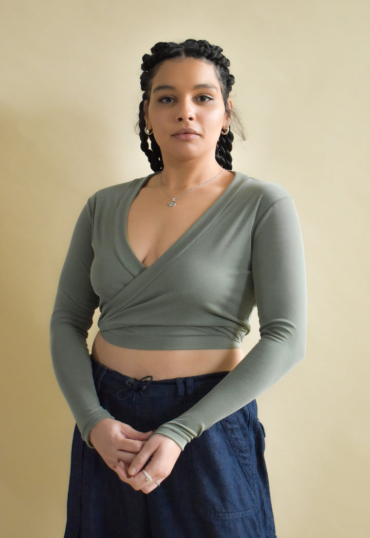 Rowan Wrap Knit Top in Pistachio