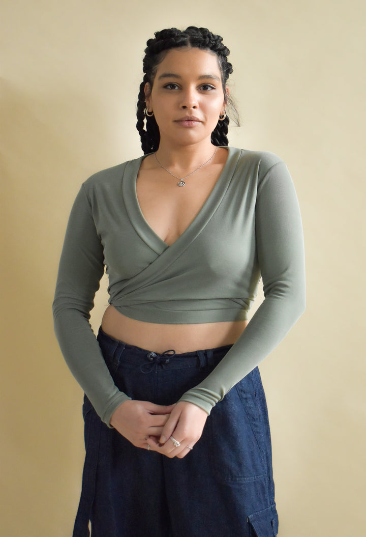 Rowan Wrap Knit Top in Pistachio