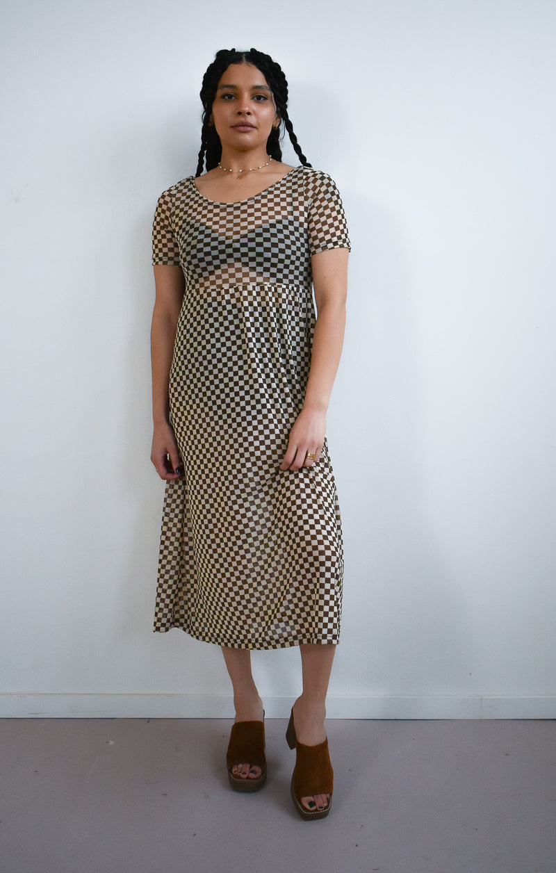 Megumi Dress in Brown Checker