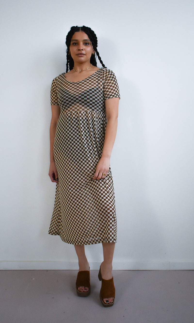 Megumi Dress in Brown Checker