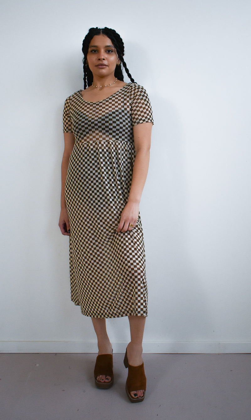 Megumi Dress in Brown Checker