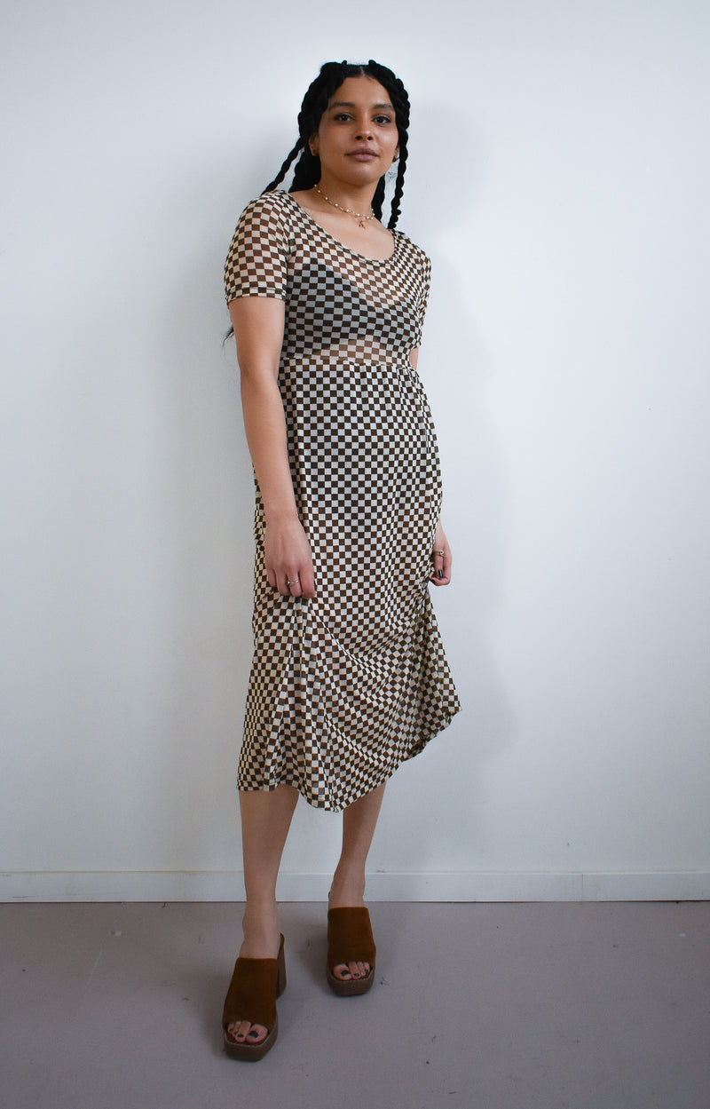 Megumi Dress in Brown Checker