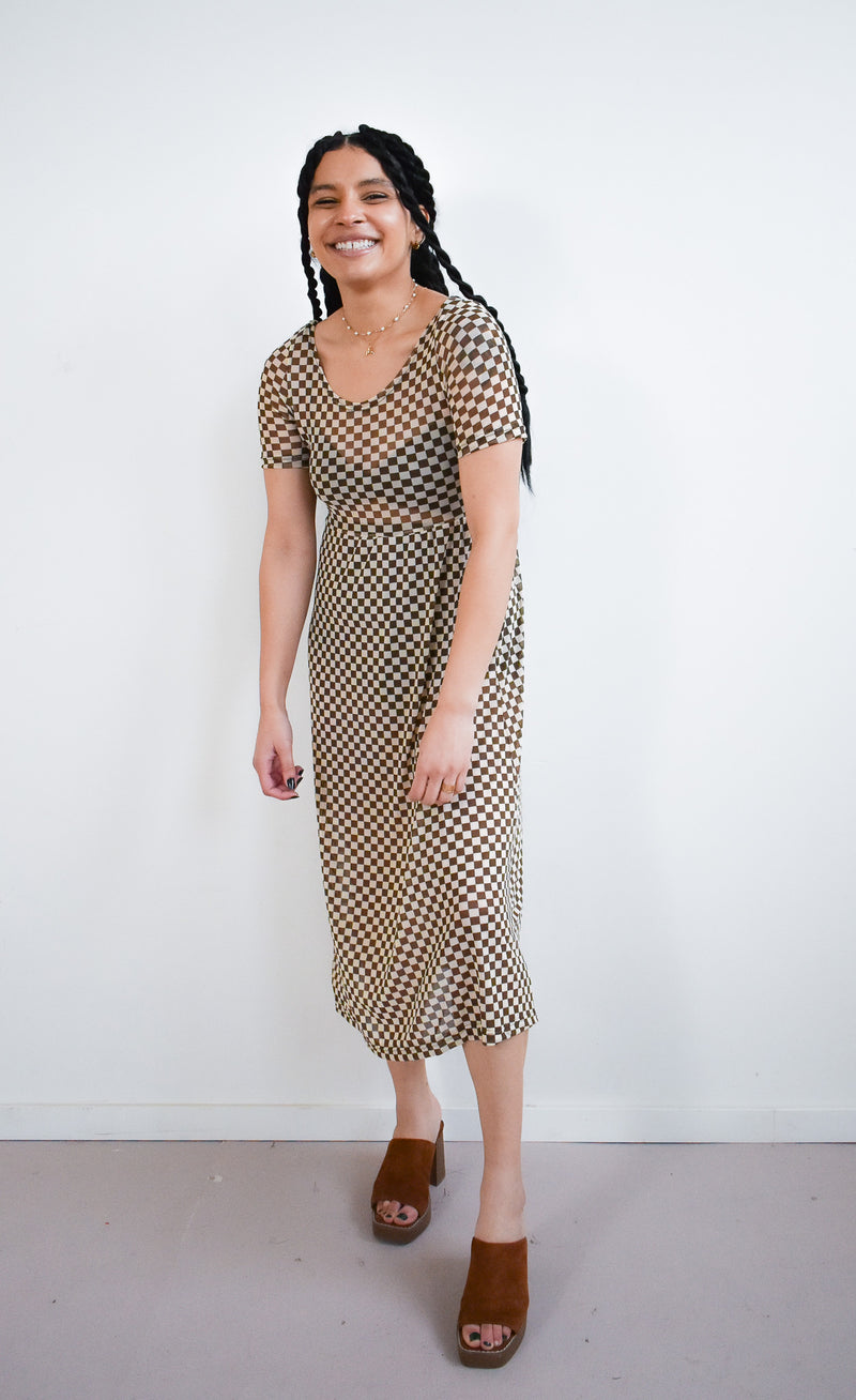 Megumi Dress in Brown Checker