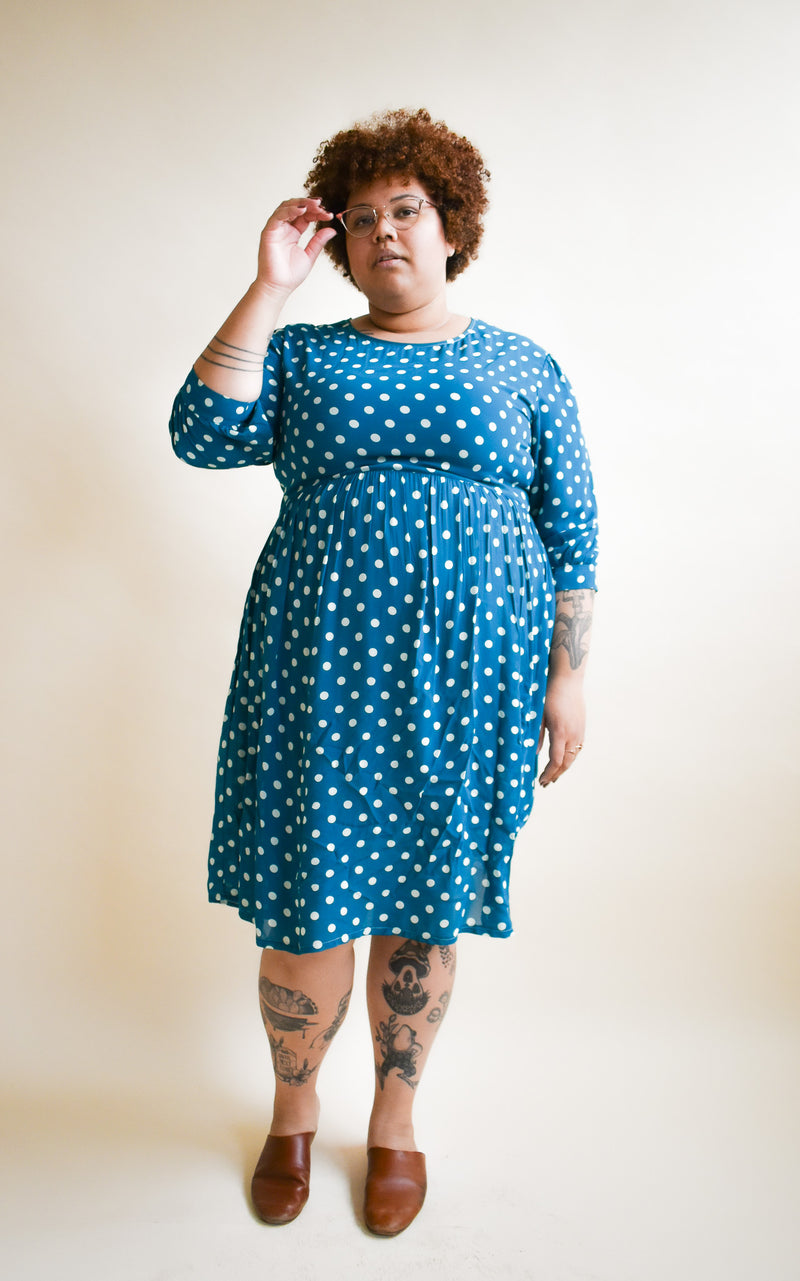 Monique Dress in Ultra Teal Dot