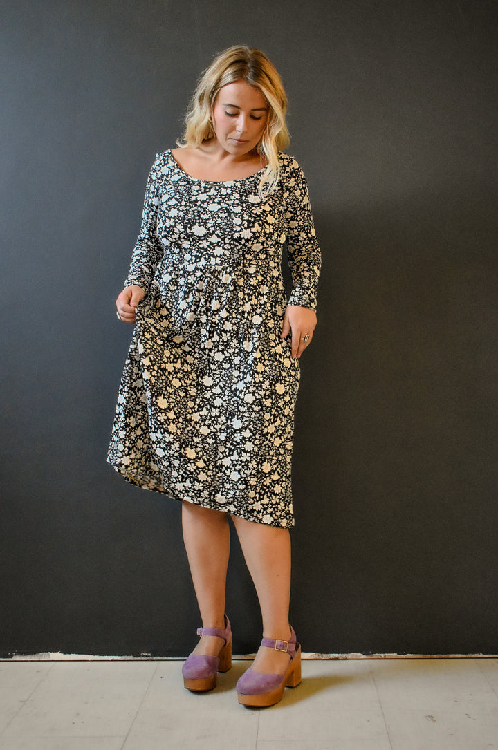 Megumi Rib Knit in Black and White Ditsy Floral