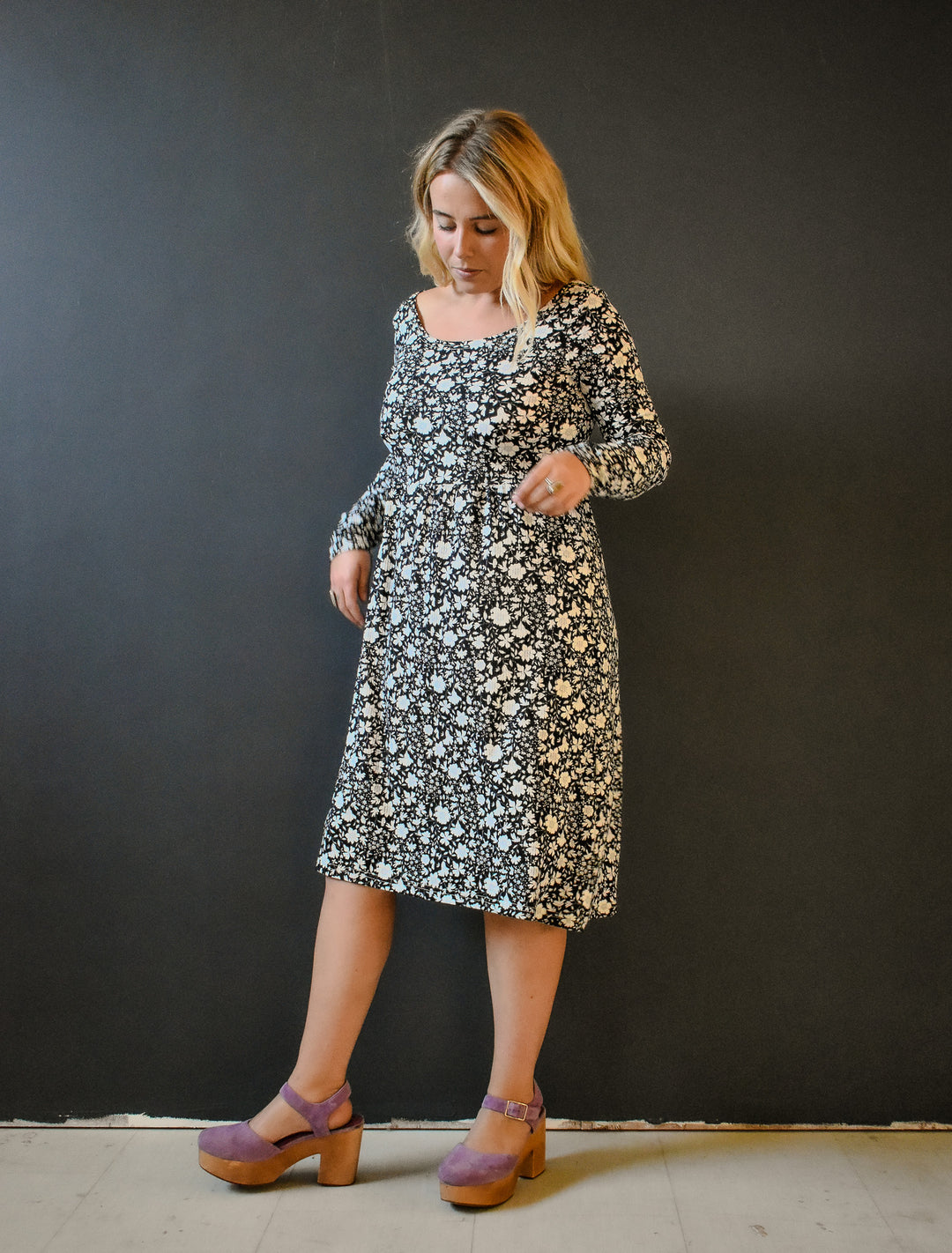 Megumi Rib Knit in Black and White Ditsy Floral