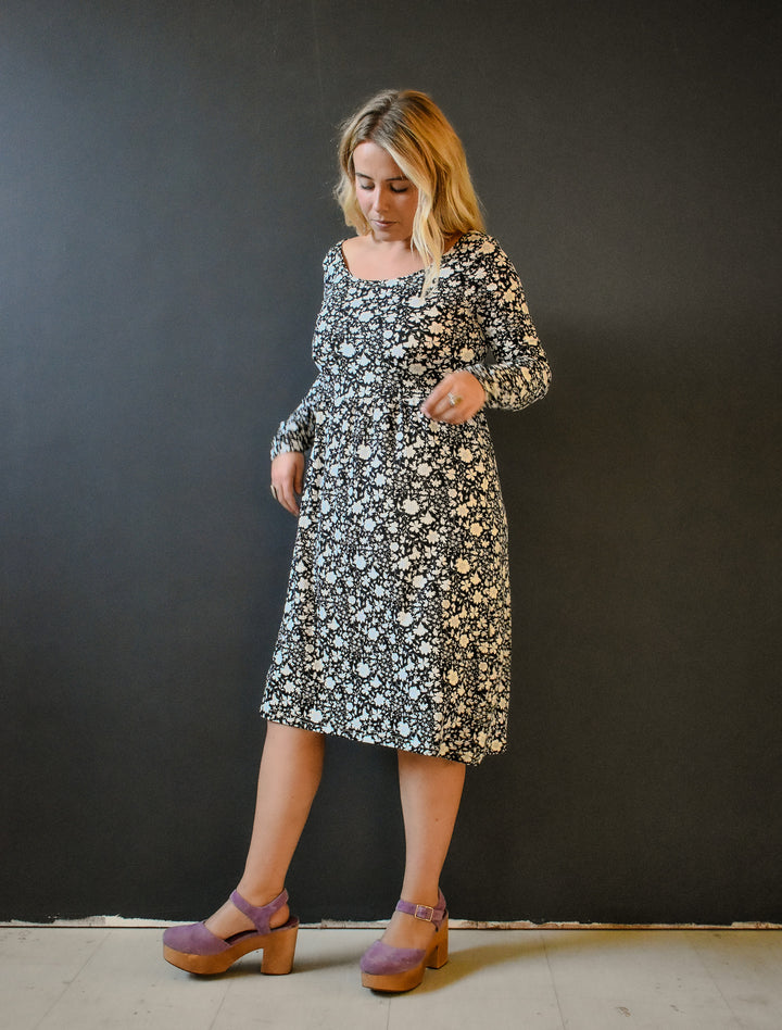 Megumi Rib Knit in Black and White Ditsy Floral