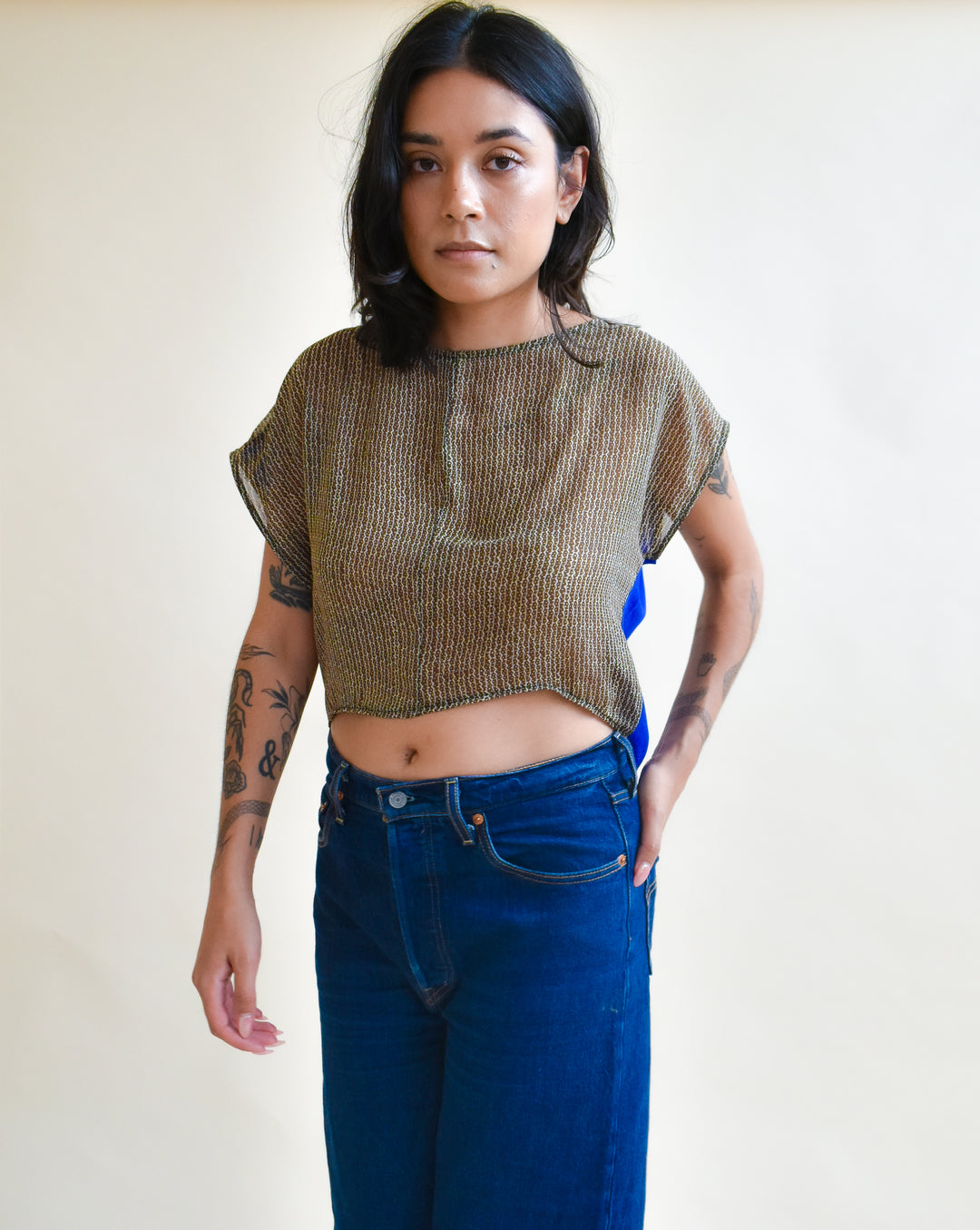 OOAK Fox Crop in Etched Silk Chiffon