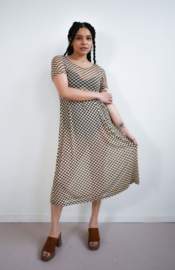 Megumi Dress in Brown Checker