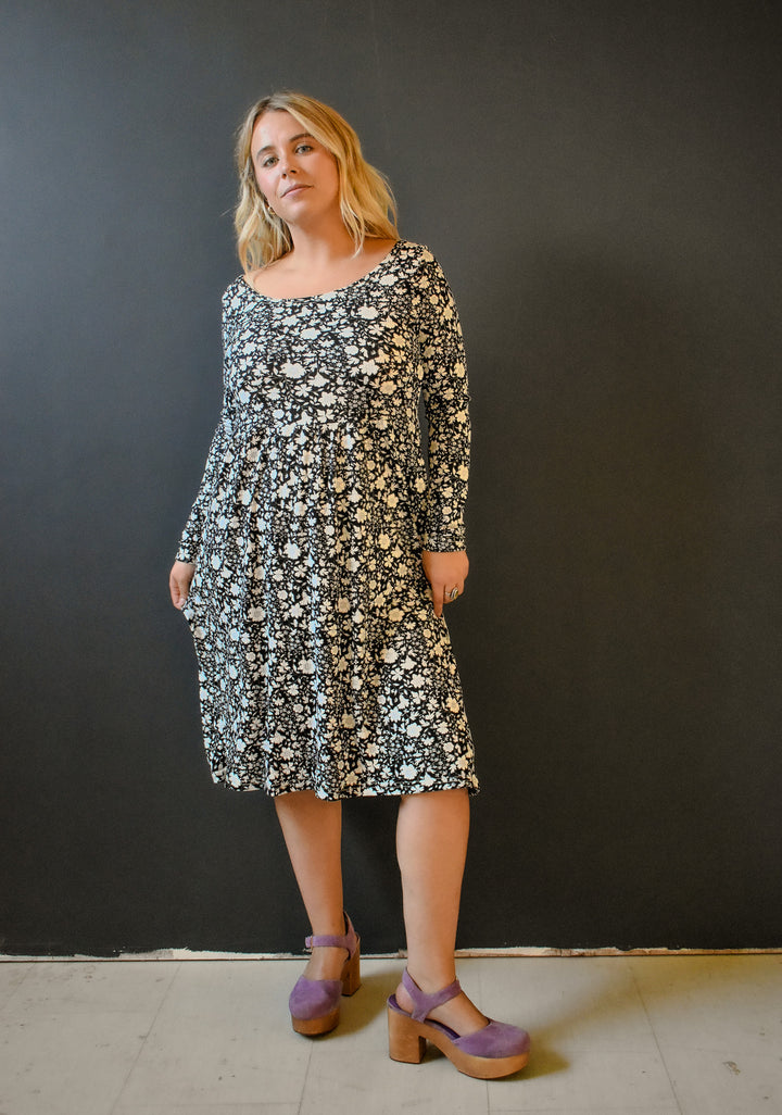 Megumi Rib Knit in Black and White Ditsy Floral