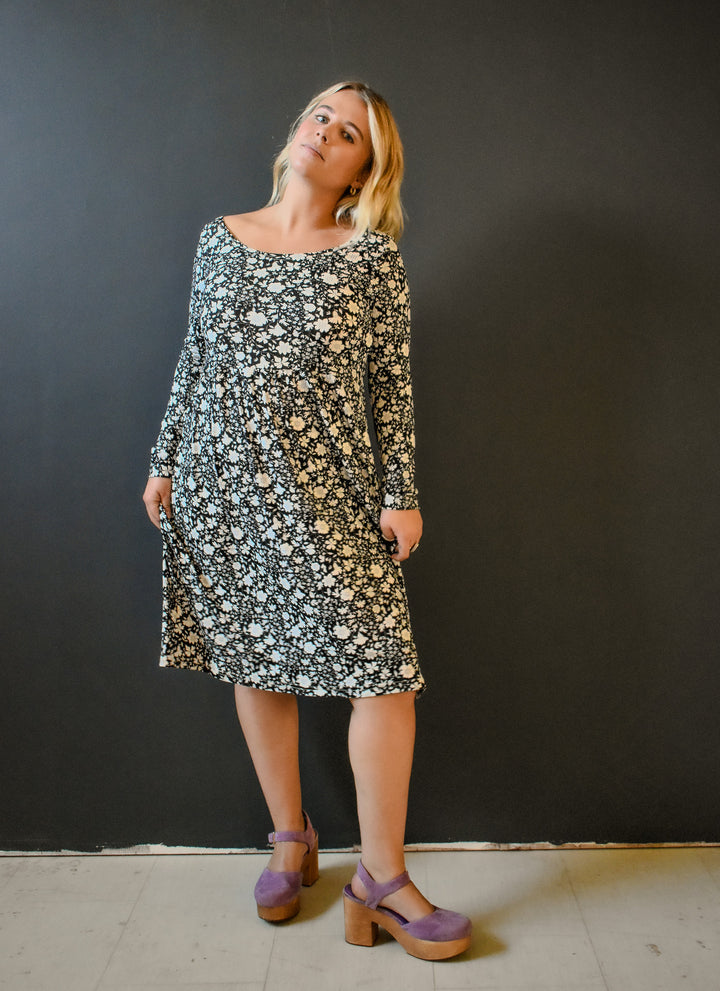 Megumi Rib Knit in Black and White Ditsy Floral