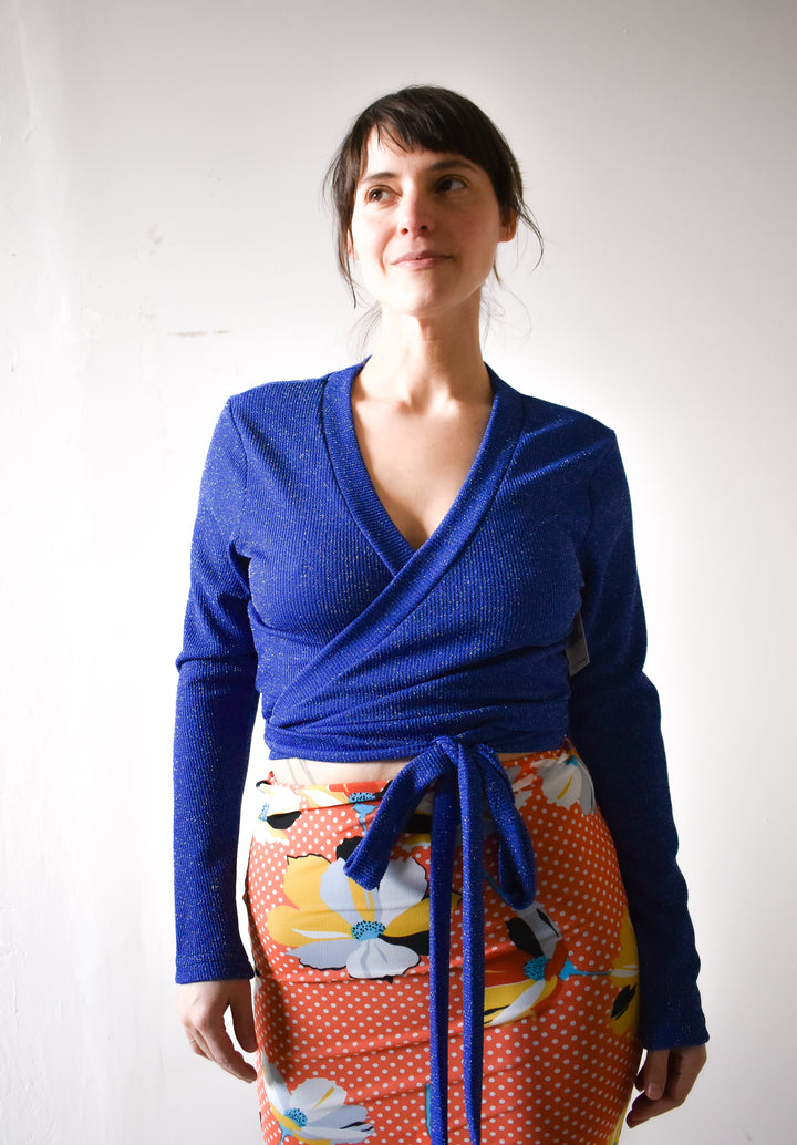 Rowan Wrap Knit Top in Night Sky Sparkle