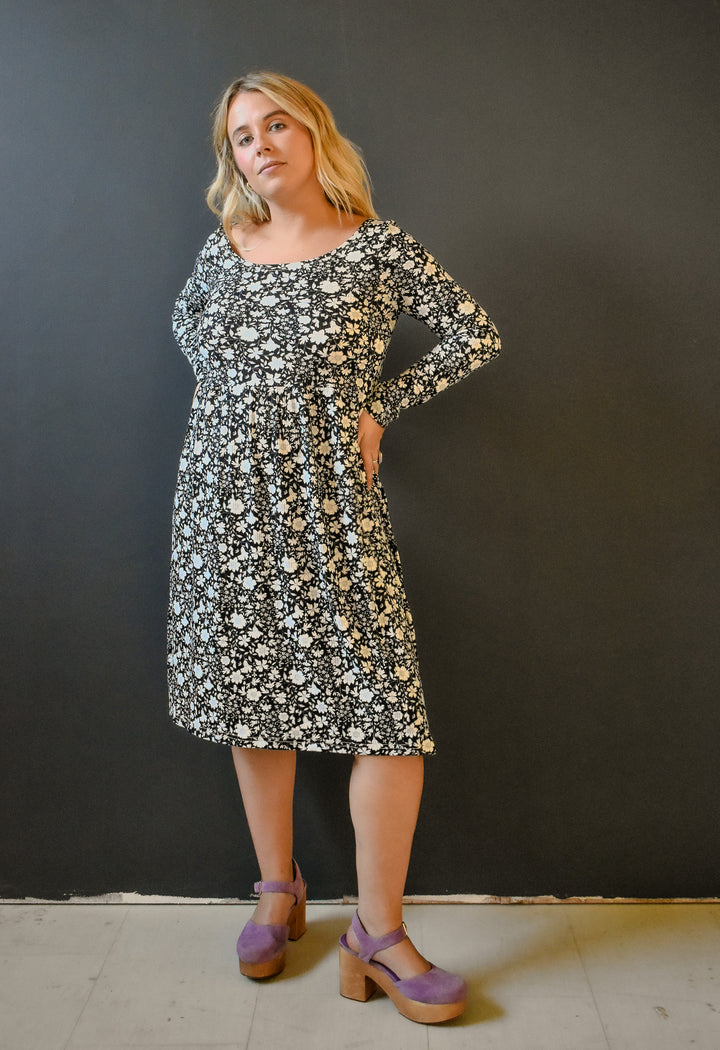 Megumi Rib Knit in Black and White Ditsy Floral
