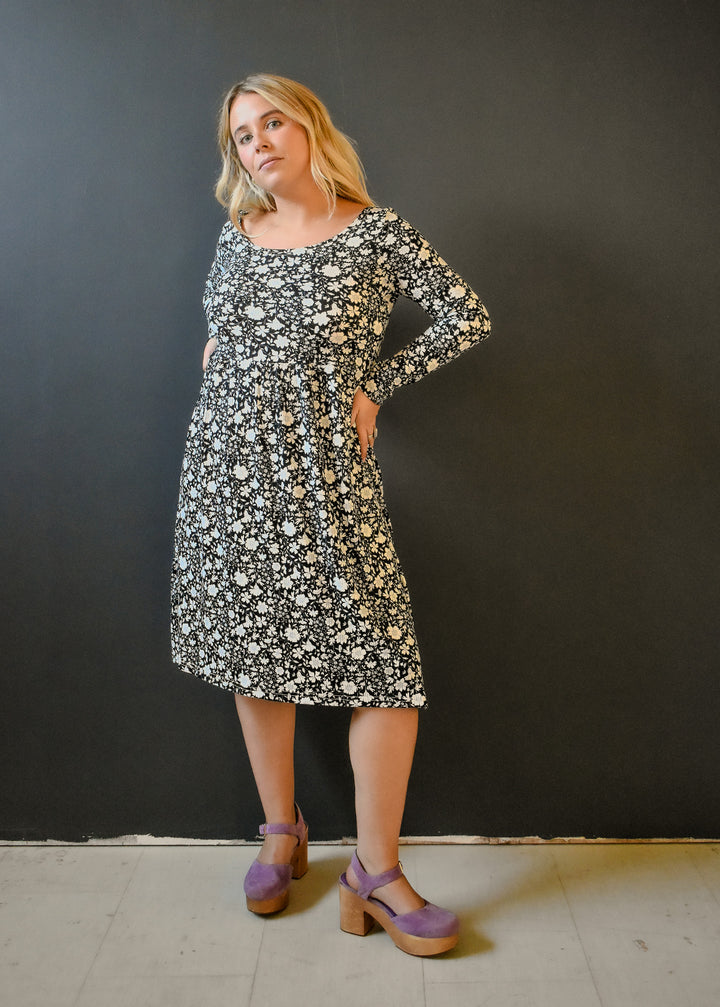 Megumi Rib Knit in Black and White Ditsy Floral