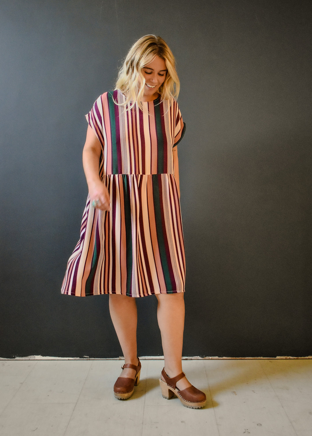 Florence Dress in 70s Fall Stripe