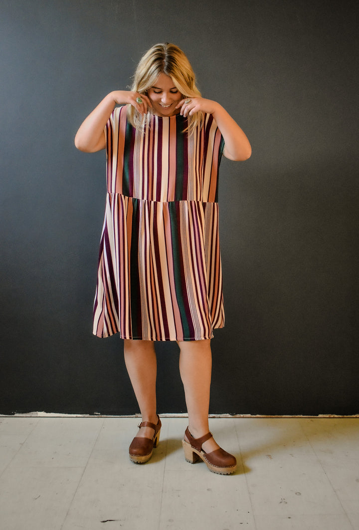 Florence Dress in 70s Fall Stripe