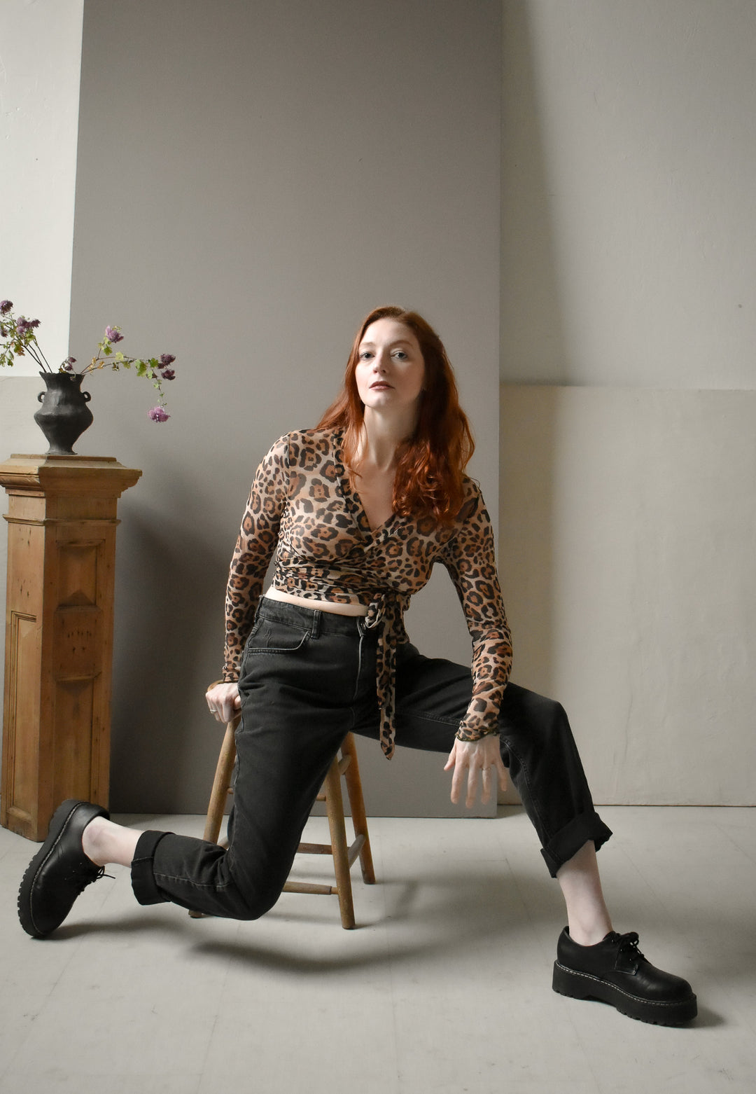 Rowan Wrap Knit Top in Leopard