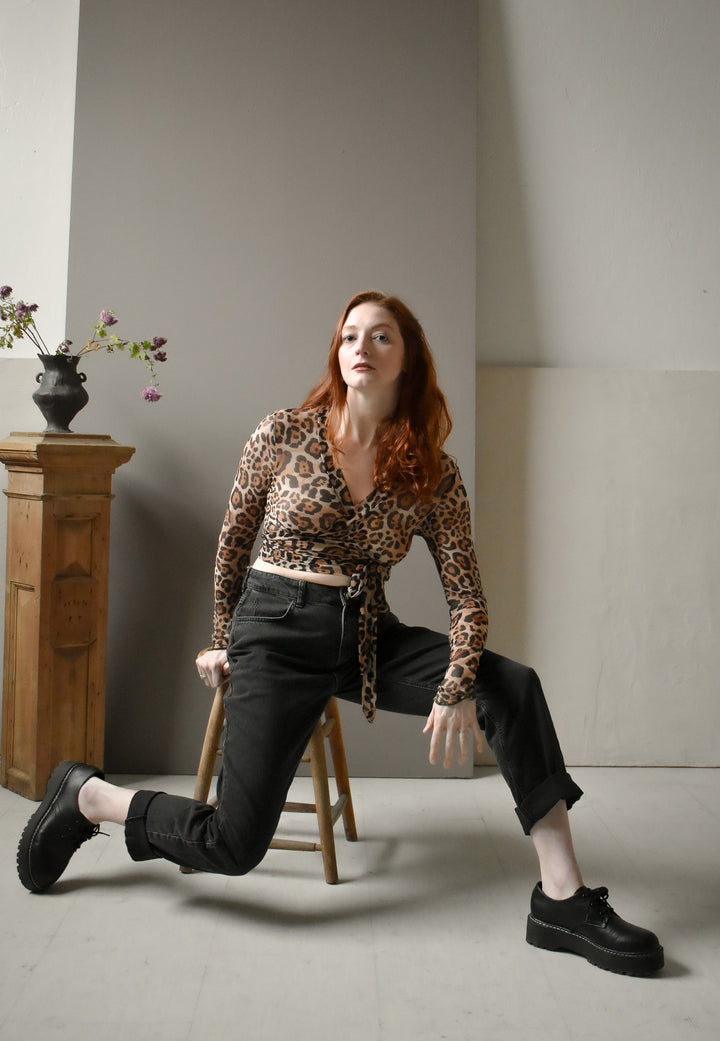 Rowan Wrap Knit Top in Leopard