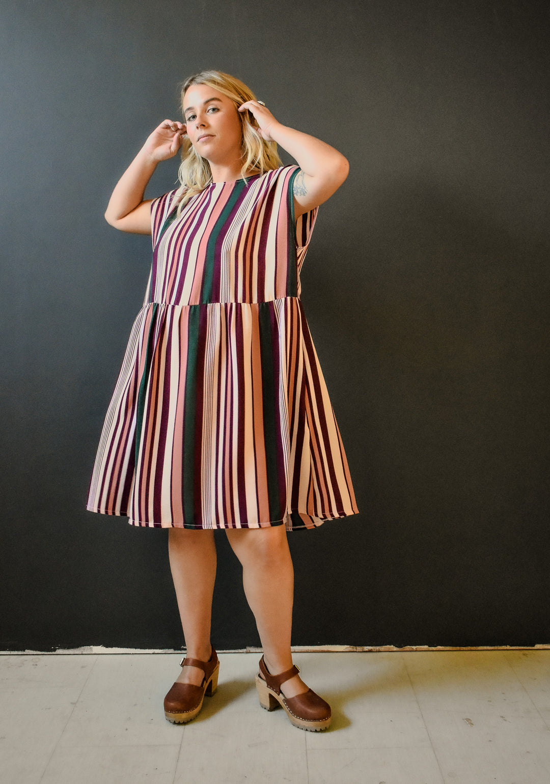 Florence Dress in 70s Fall Stripe Altar PDX Florence Dress in 70s Fall Stripe Altar PDX