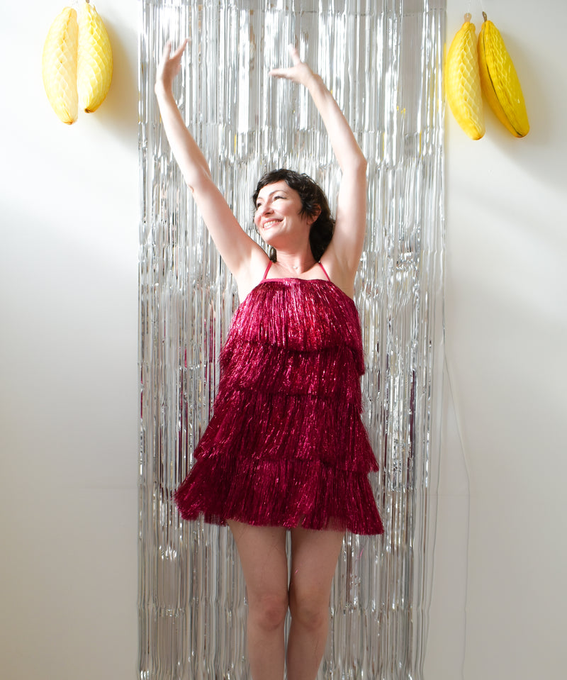 Glamorous Ruby Tinsel Fringe Dress - Last One! Xs