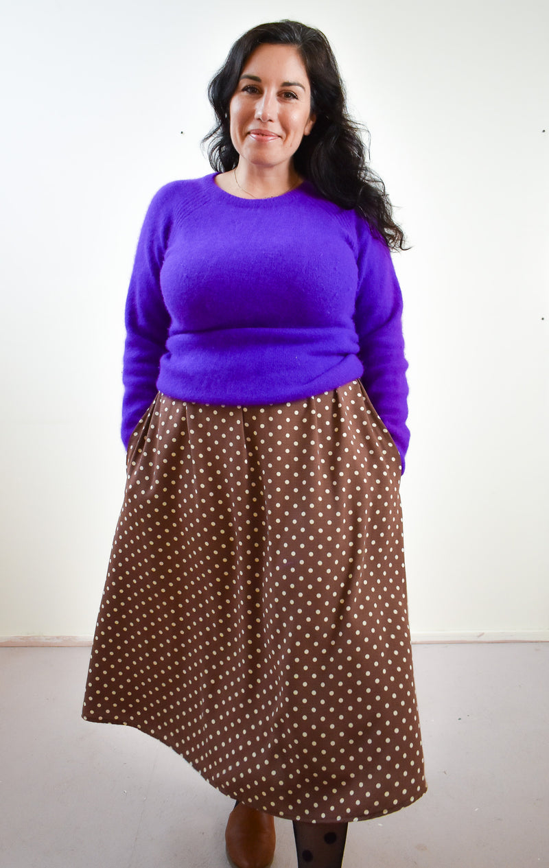 Eva Midi Skirt in Brown Dot
