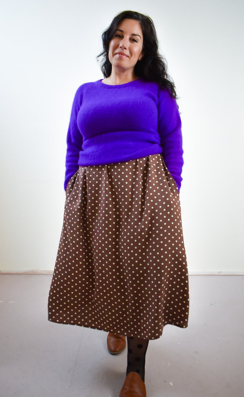 Eva Midi Skirt in Brown Dot