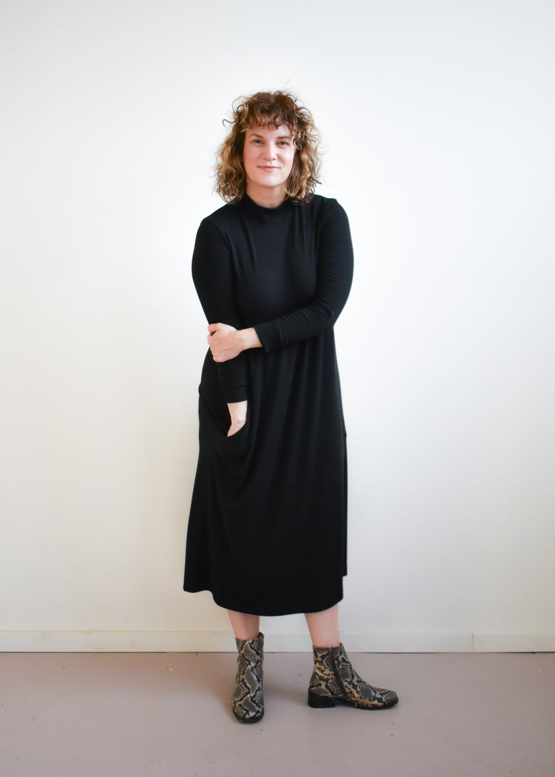 Megumi Dress in Black Ribknit
