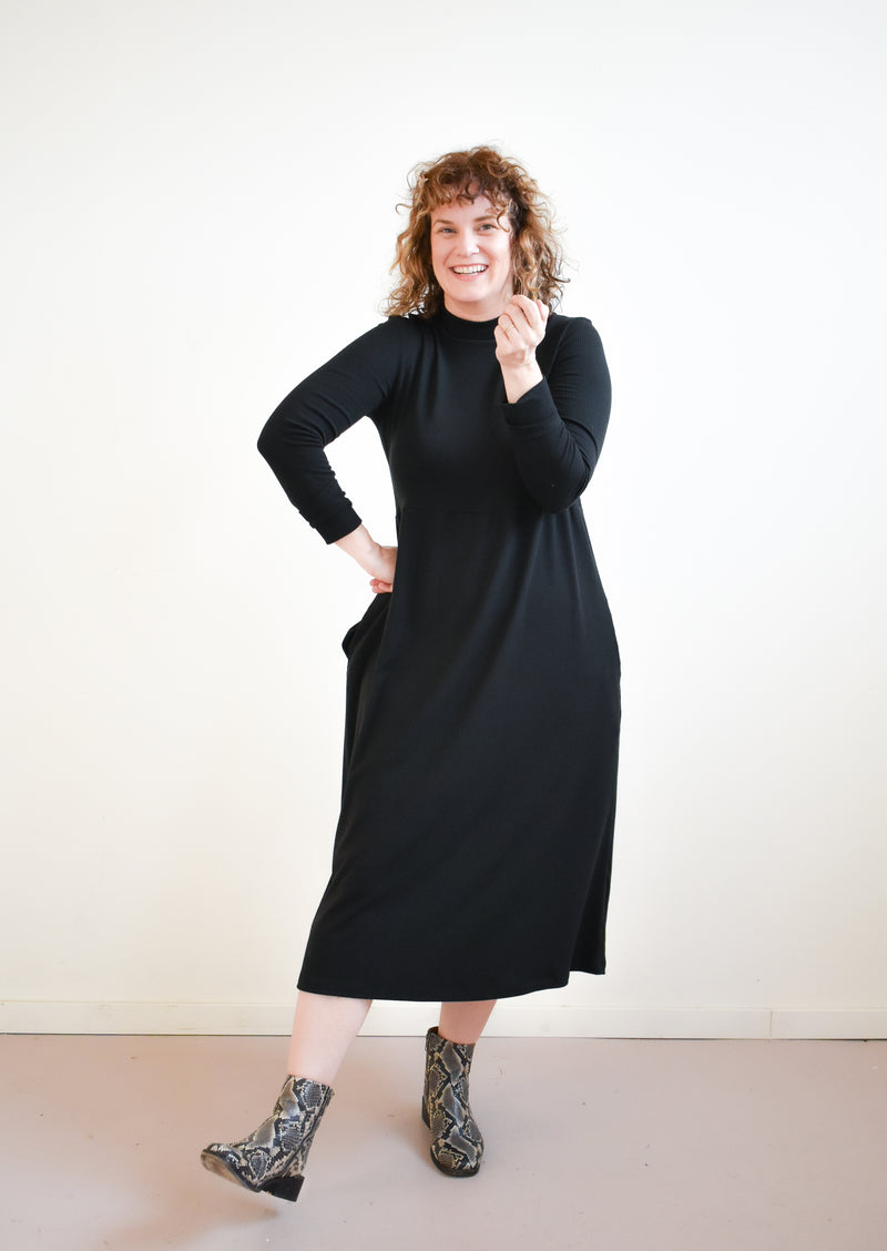 Megumi Dress in Black Ribknit