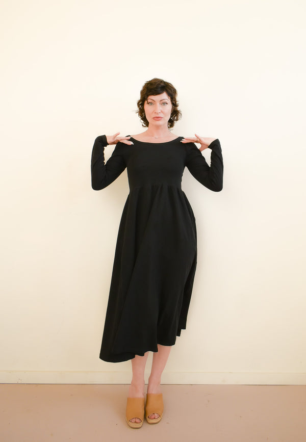 Megumi Black Modal Longsleeve Dress