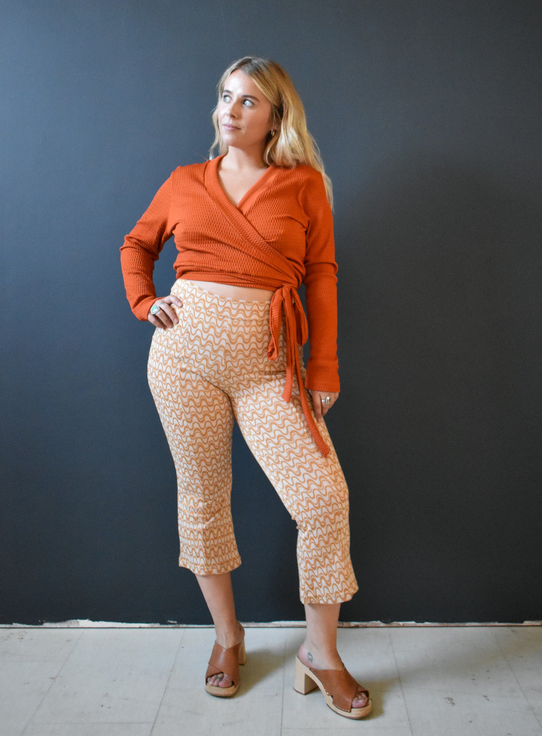 Rowan Wrap Knit Top in Brick