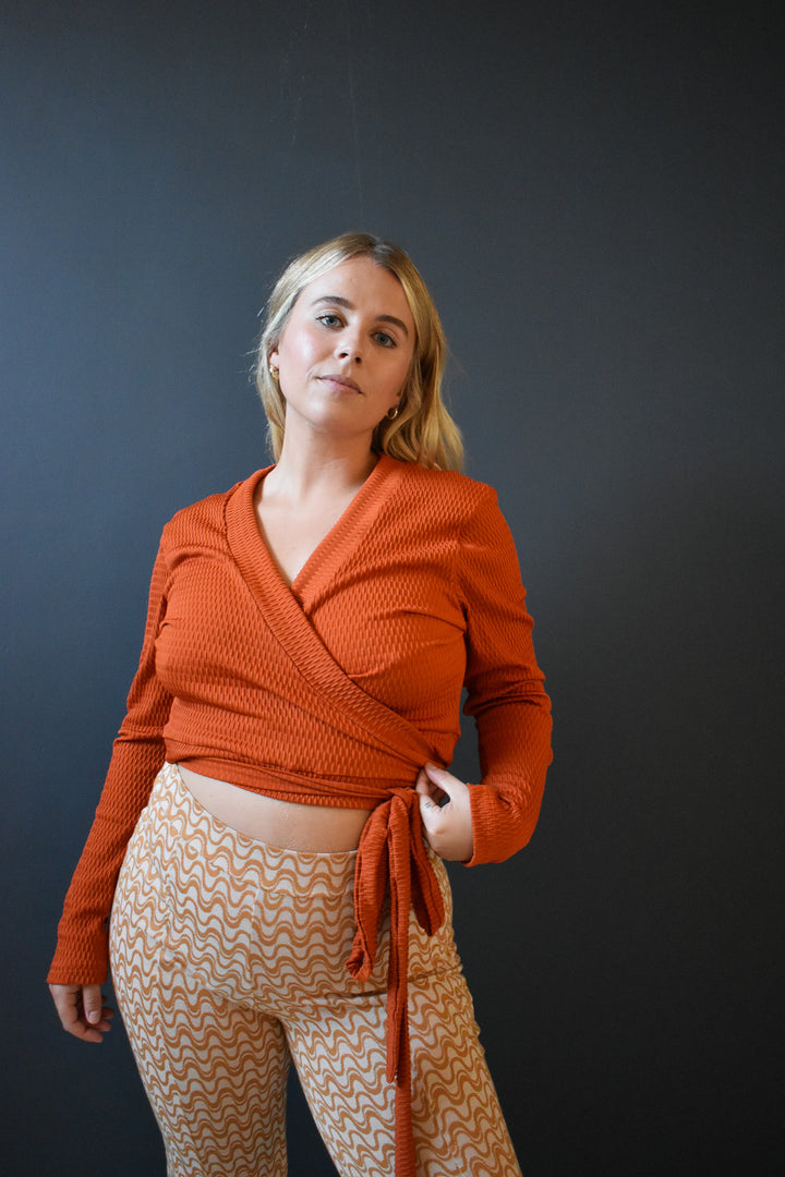 Rowan Wrap Knit Top in Brick