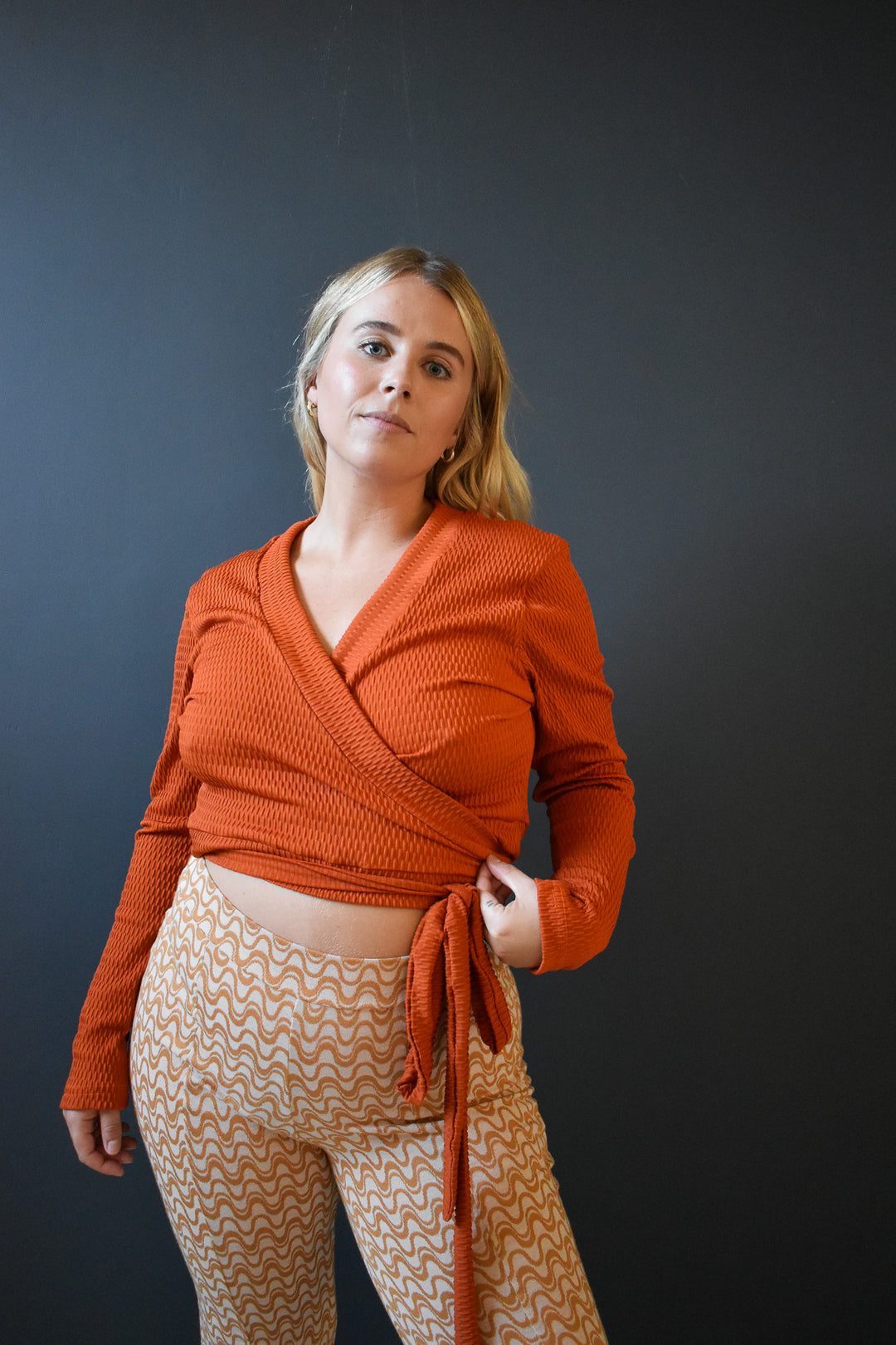 Rowan Wrap Knit Top in Brick
