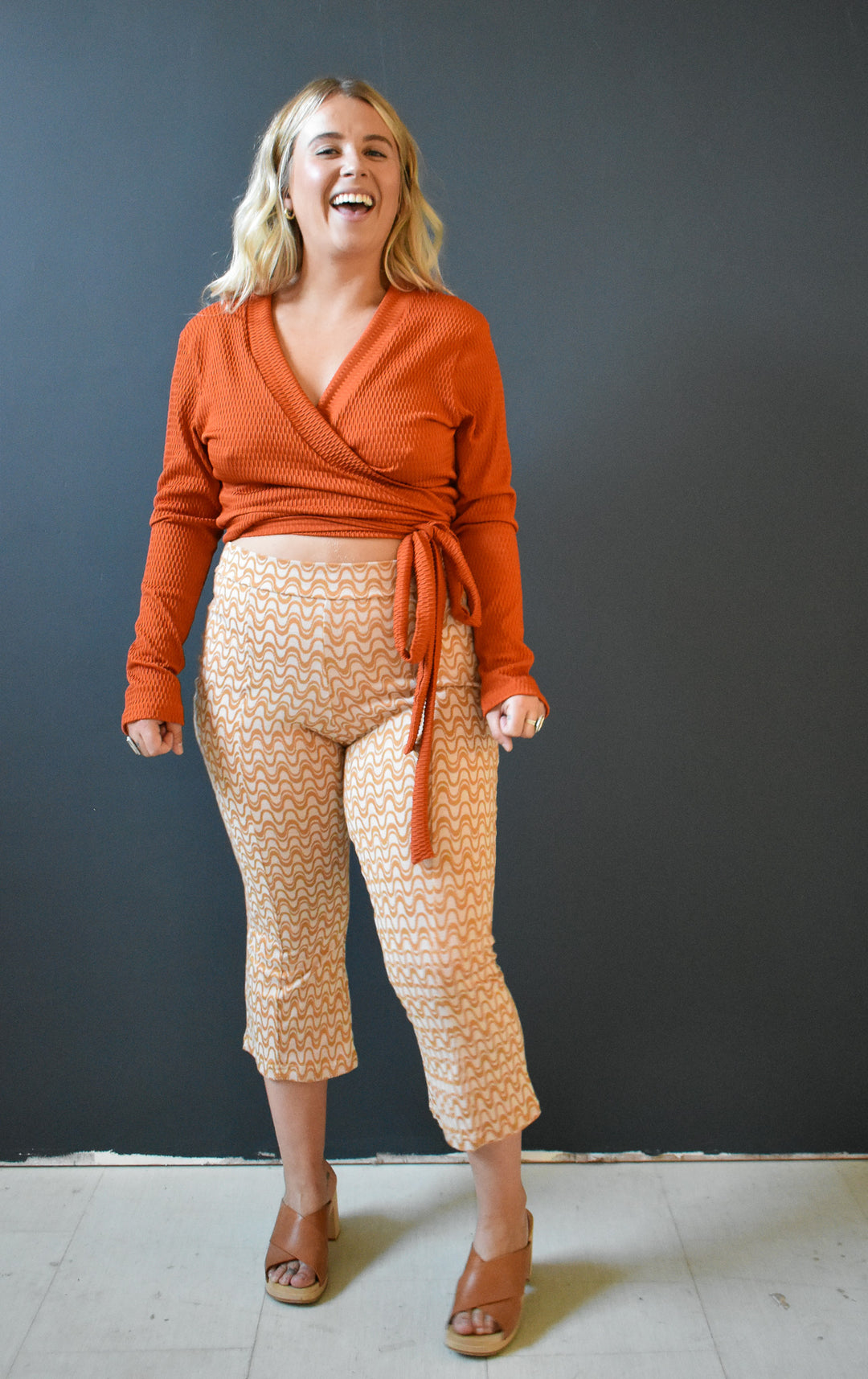 Rowan Wrap Knit Top in Brick