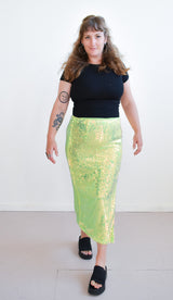 Glamorous Iridescent Line Sequin Midi Pencil Skirt With Side Split